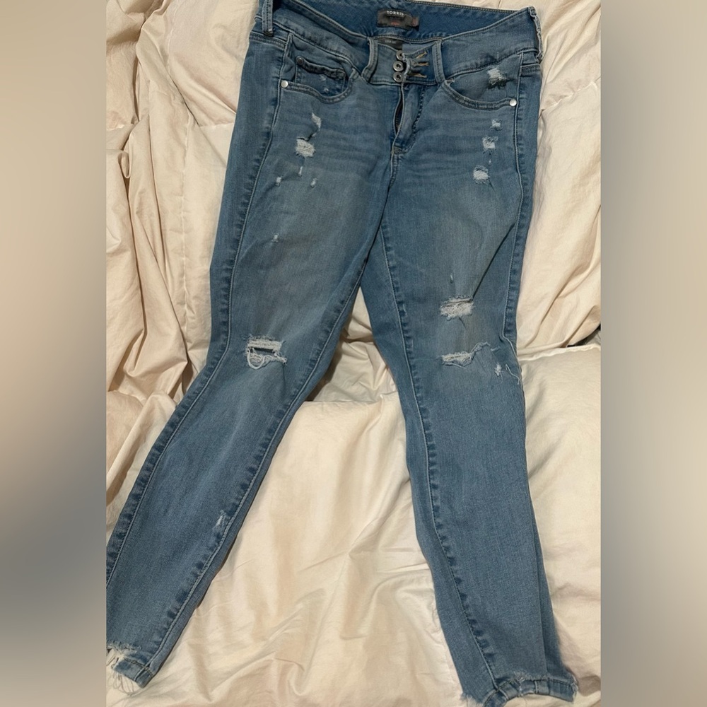 Torrid Blue Distressed soft Skinny Jeans